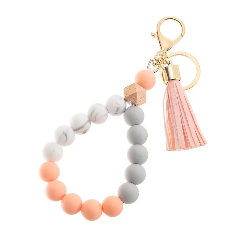 Silicone Beaded Tassel Keychain with Lobster Clasp