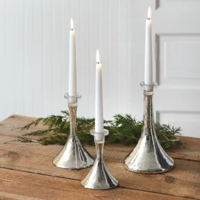 Silver Mercury Glass Taper Candle Holders - Set of 3