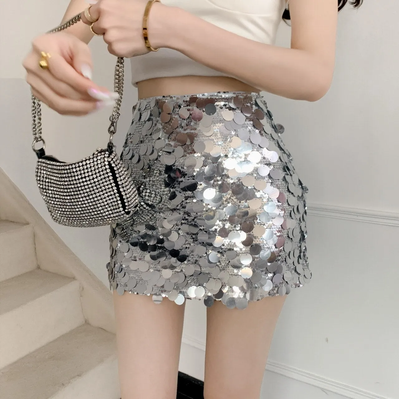 Simple Sequin Mini Party Skirt