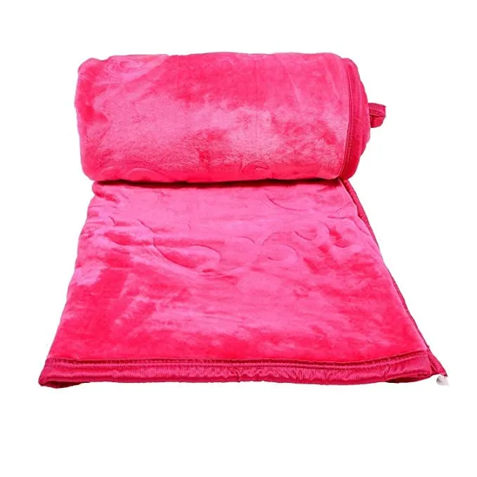 SK STORE Self Design Solid Color Double Bed Mink Blanket for Winter (Pink)