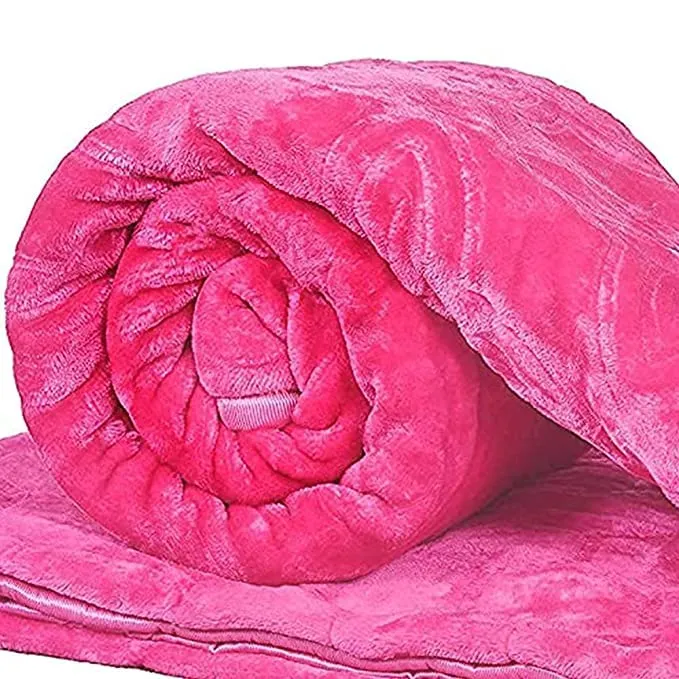 SK STORE Self Design Solid Color Double Bed Mink Blanket for Winter (Pink)