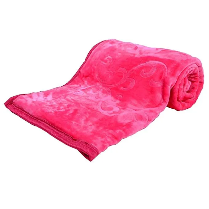 SK STORE Self Design Solid Color Double Bed Mink Blanket for Winter (Pink)