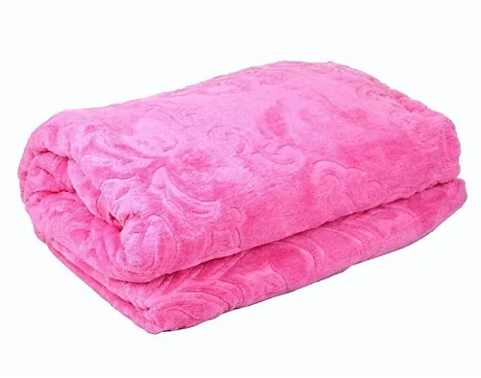 SK STORE Self Design Solid Color Double Bed Mink Blanket for Winter (Pink)