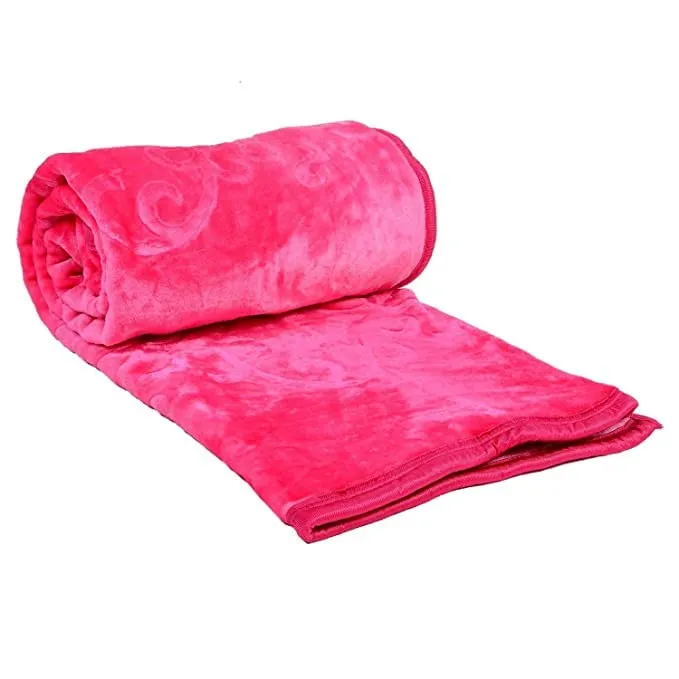 SK STORE Self Design Solid Color Double Bed Mink Blanket for Winter (Pink)