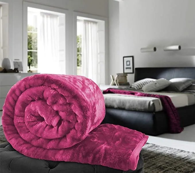 SK STORE Self Design Solid Color Double Bed Mink Blanket for Winter (Pink)