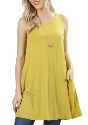 Sleeveless Swing Tunic with Pockets - Wasabi PLUS