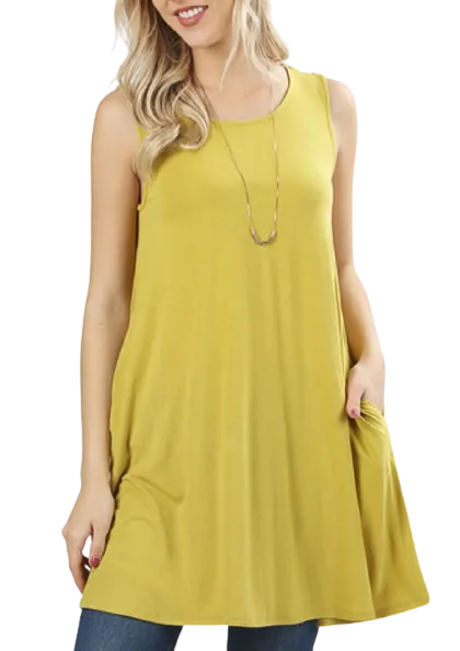 Sleeveless Swing Tunic with Pockets - Wasabi PLUS