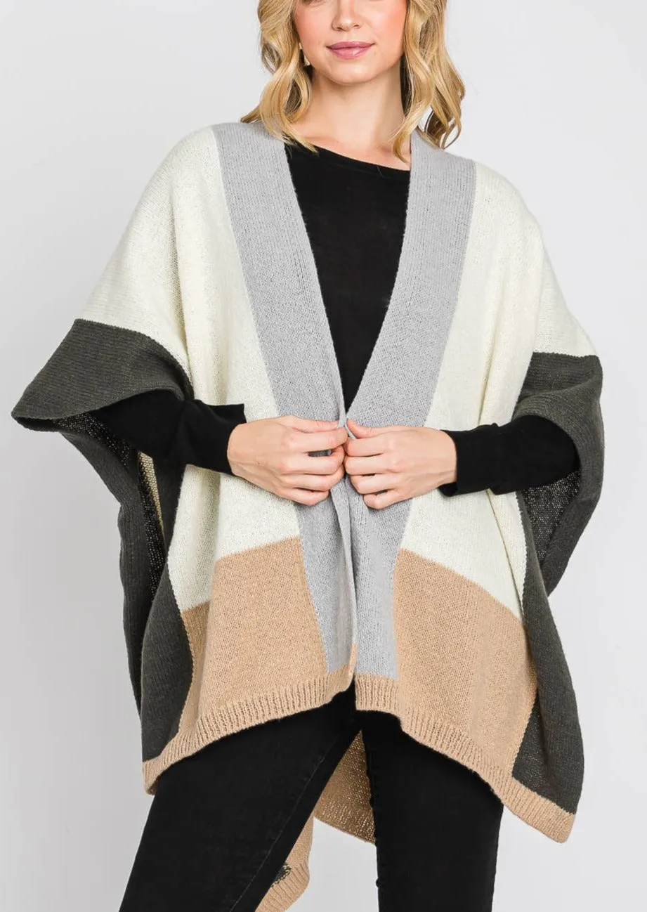 Soft and Cozy Color Blocked Poncho Wrap