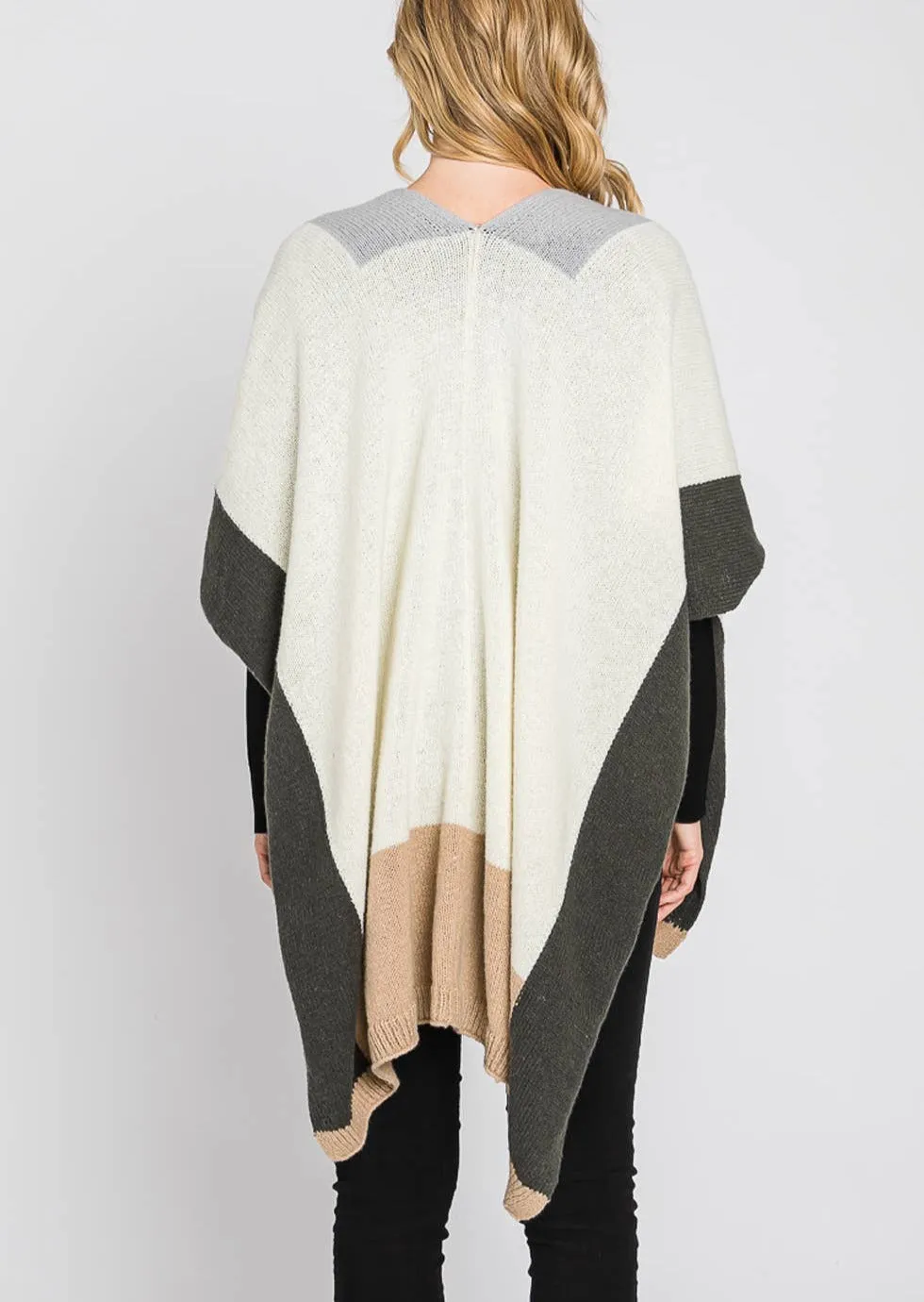 Soft and Cozy Color Blocked Poncho Wrap