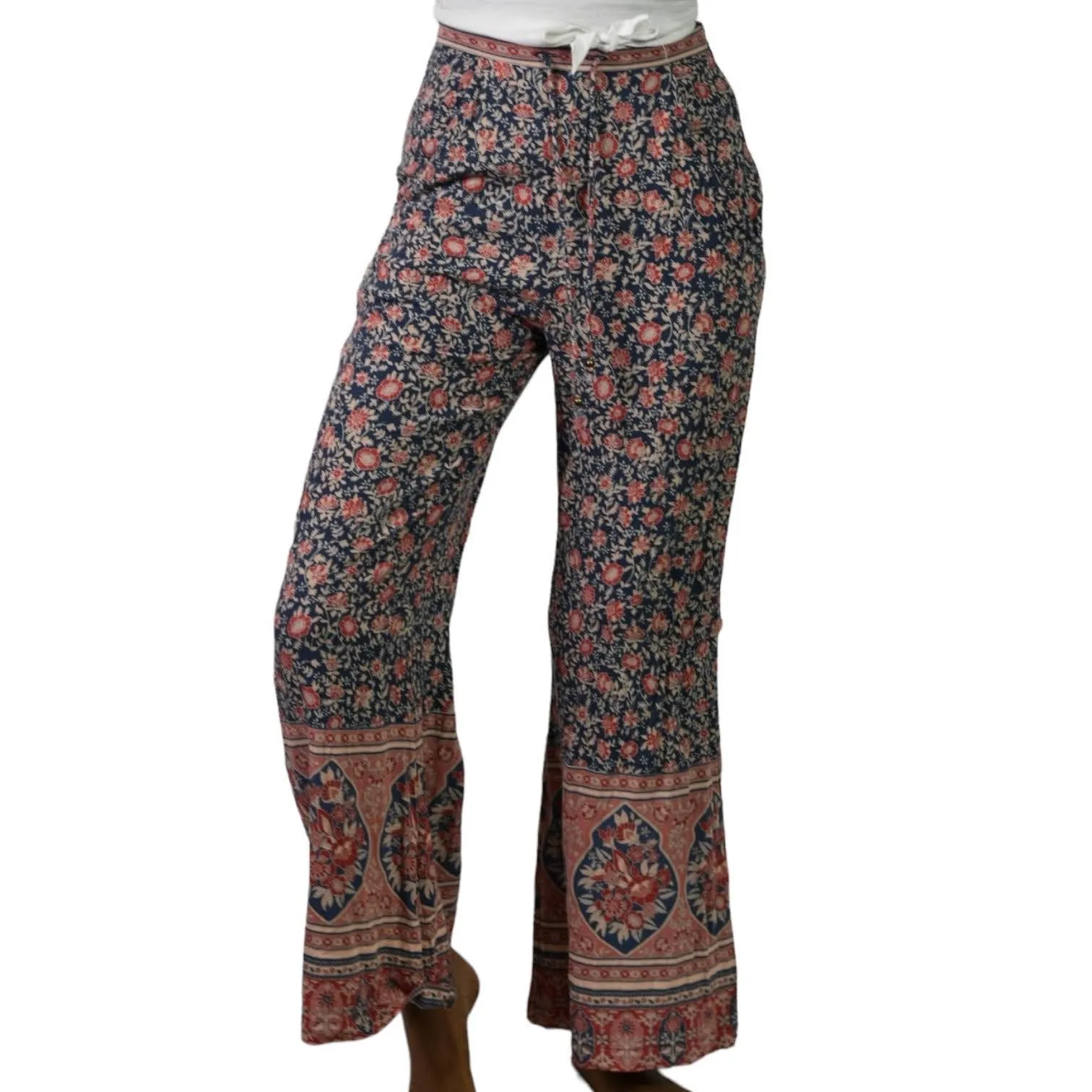 Spell and the Gypsy Flare Pants Blue Jasmine Palazzo High Waist Floral Size XS