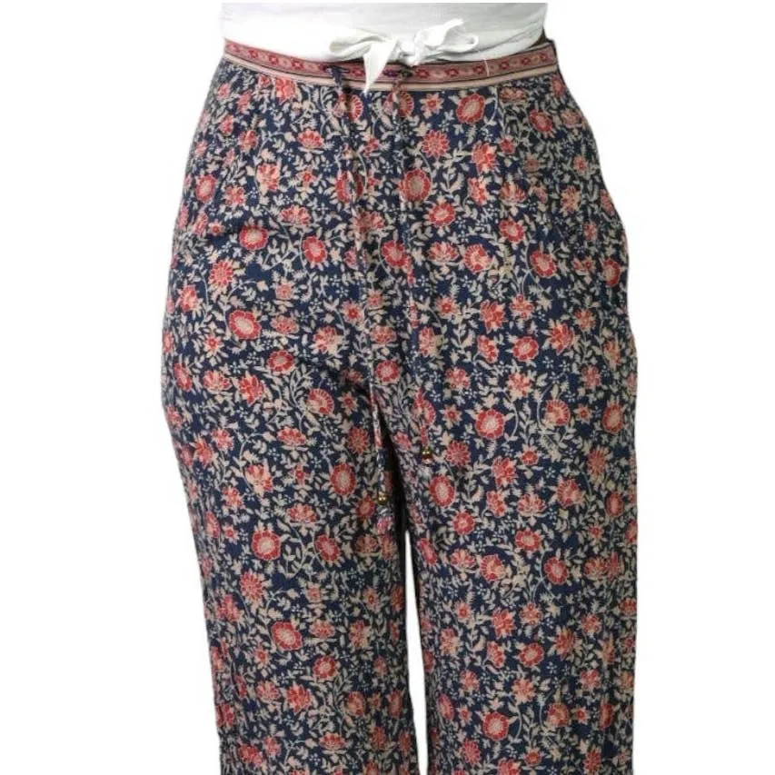 Spell and the Gypsy Flare Pants Blue Jasmine Palazzo High Waist Floral Size XS