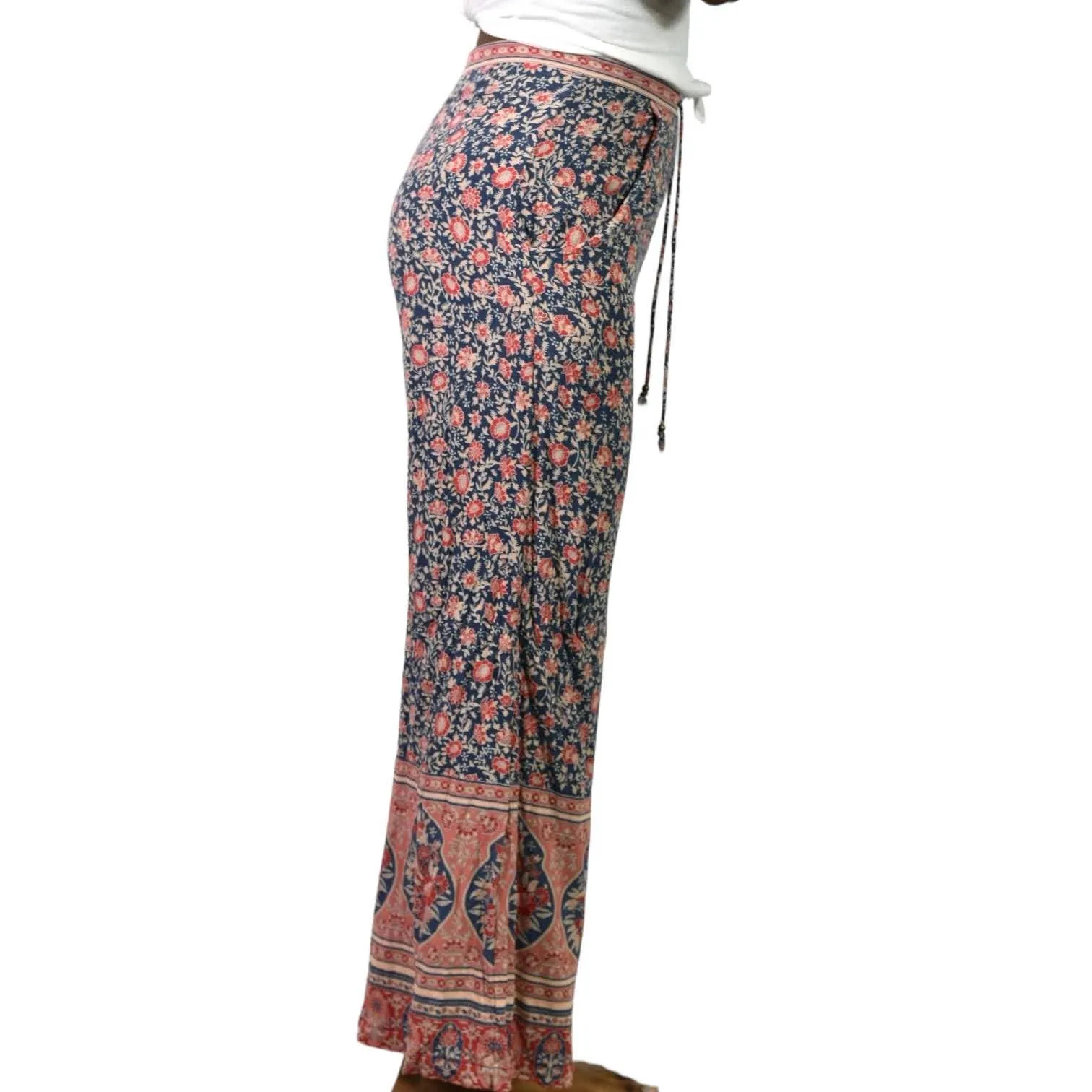 Spell and the Gypsy Flare Pants Blue Jasmine Palazzo High Waist Floral Size XS