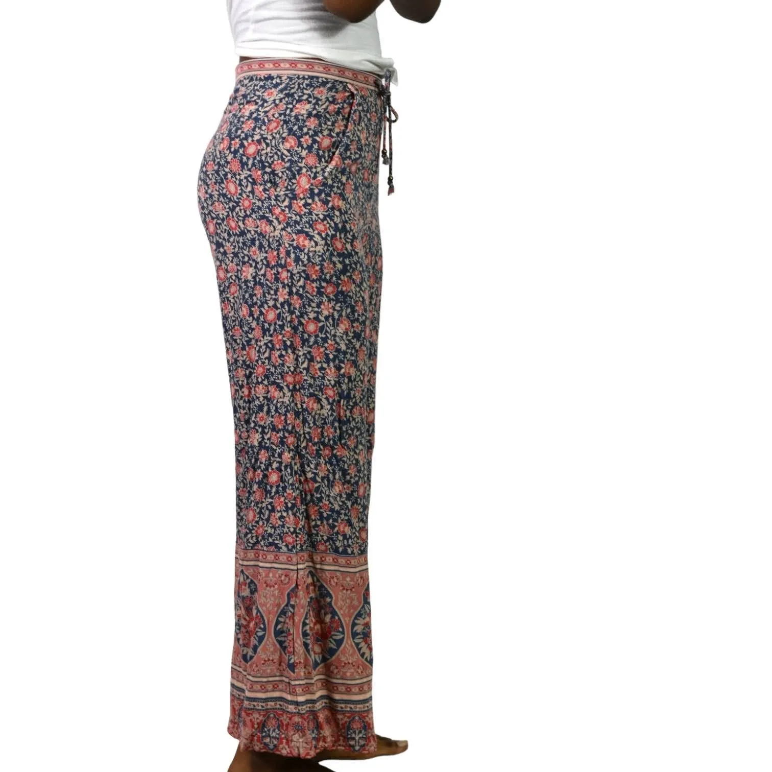 Spell and the Gypsy Flare Pants Blue Jasmine Palazzo High Waist Floral Size XS