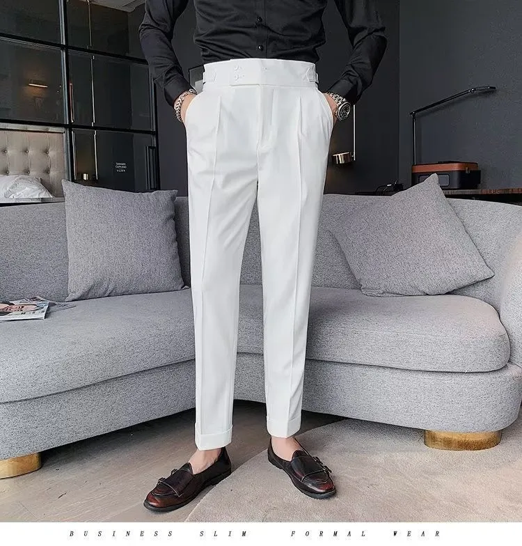 Stylish Business Pleated Suit Pants Trendy Fashion High Waist Casual Slim Fit Vintage Pencil Trousers Office Dress Pants | F01