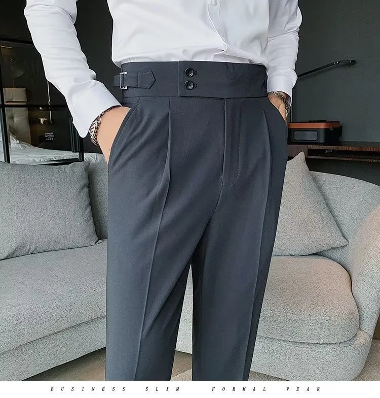 Stylish Business Pleated Suit Pants Trendy Fashion High Waist Casual Slim Fit Vintage Pencil Trousers Office Dress Pants | F01