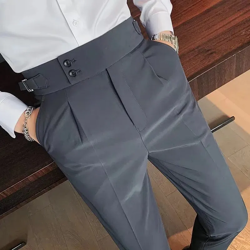 Stylish Business Pleated Suit Pants Trendy Fashion High Waist Casual Slim Fit Vintage Pencil Trousers Office Dress Pants | F01