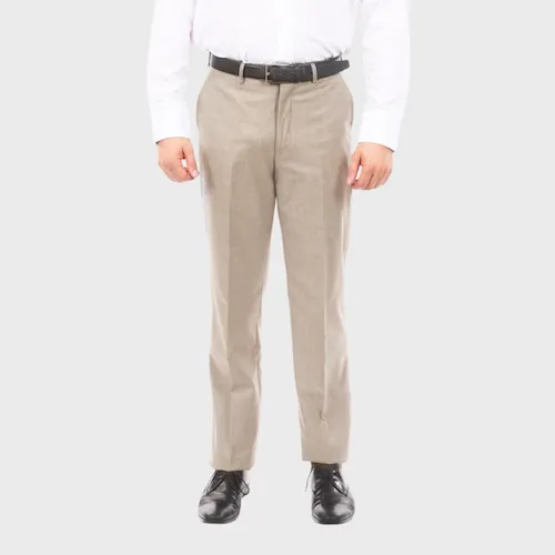 Tan Slim Fit Flat Front Dress Pants