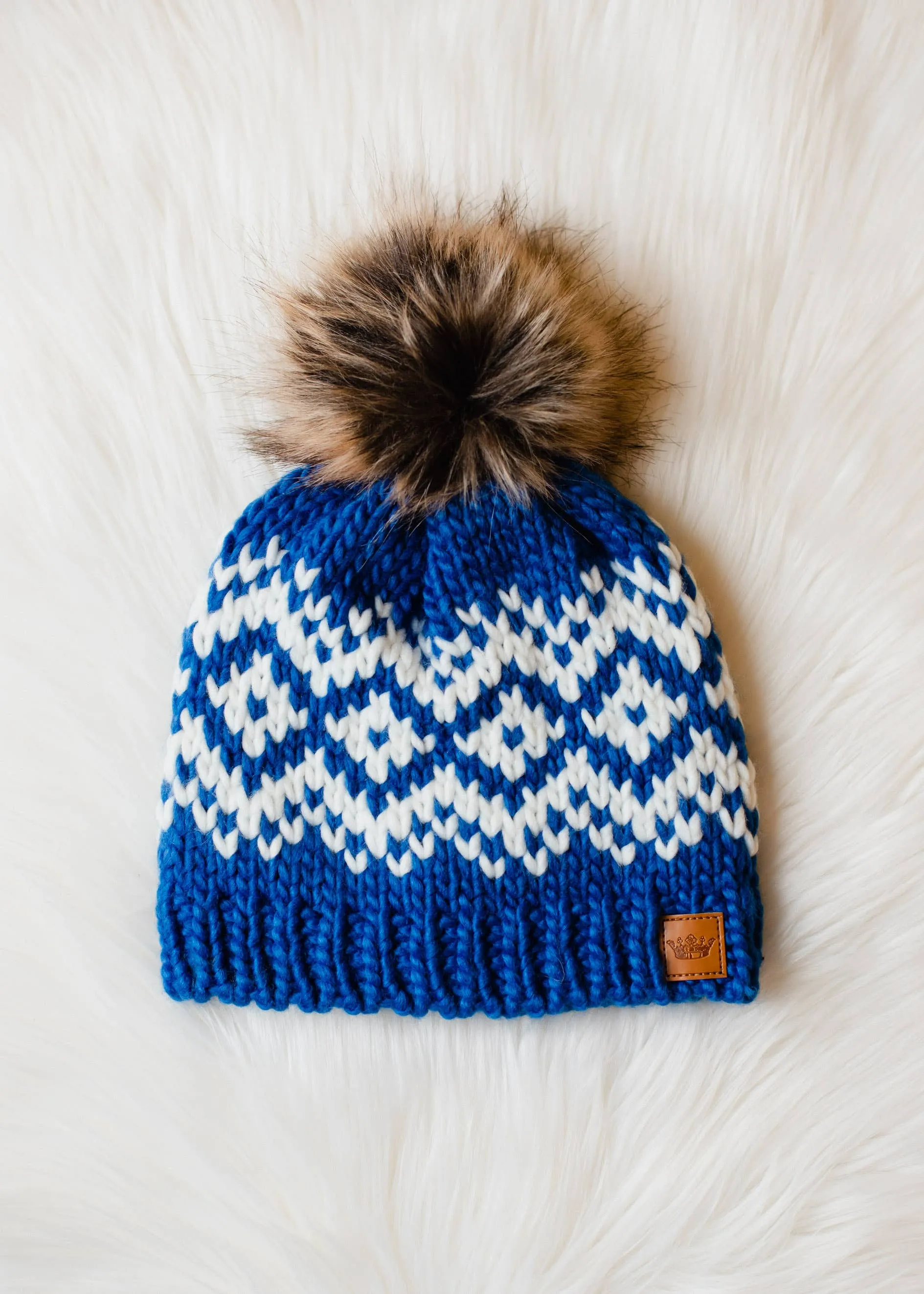 Tod Blue & White Patterned Pom Hat