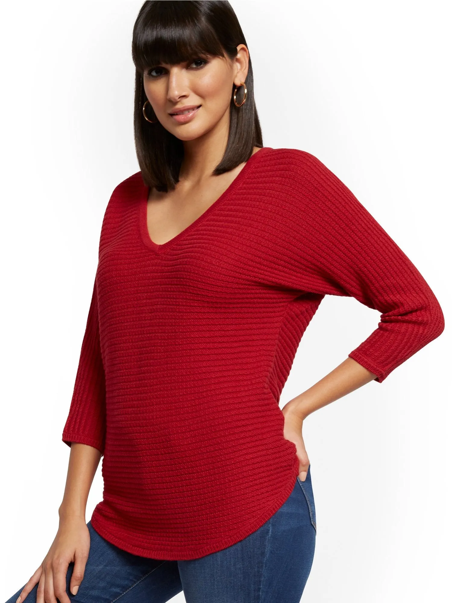 V-Neck Dolman Tunic Sweater