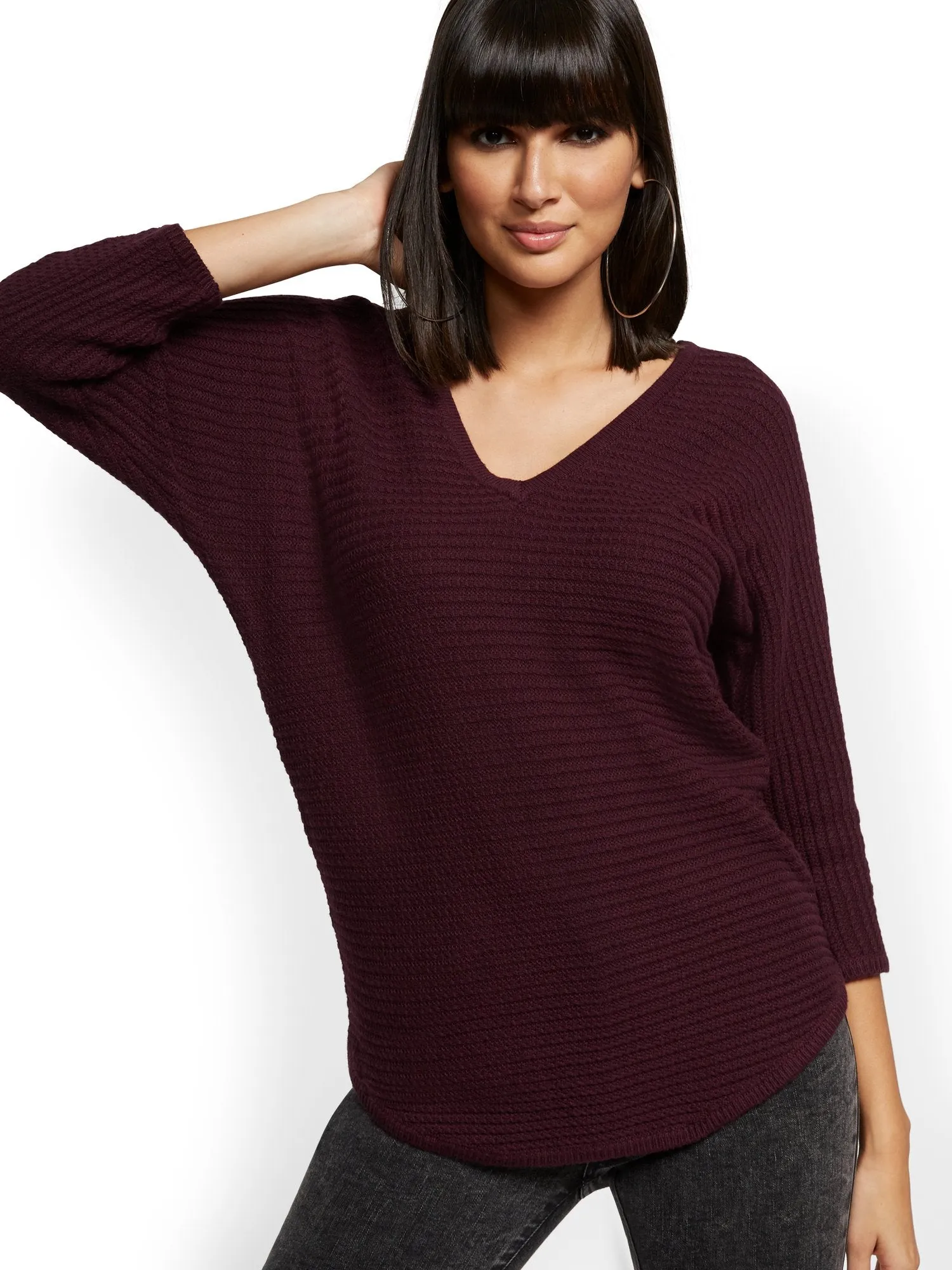 V-Neck Dolman Tunic Sweater