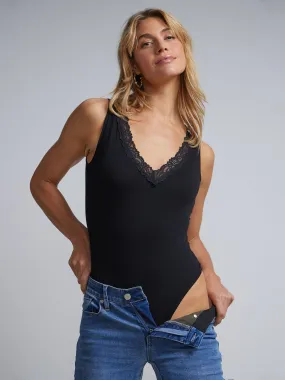 V-Neck Lace-Trim Bodysuit