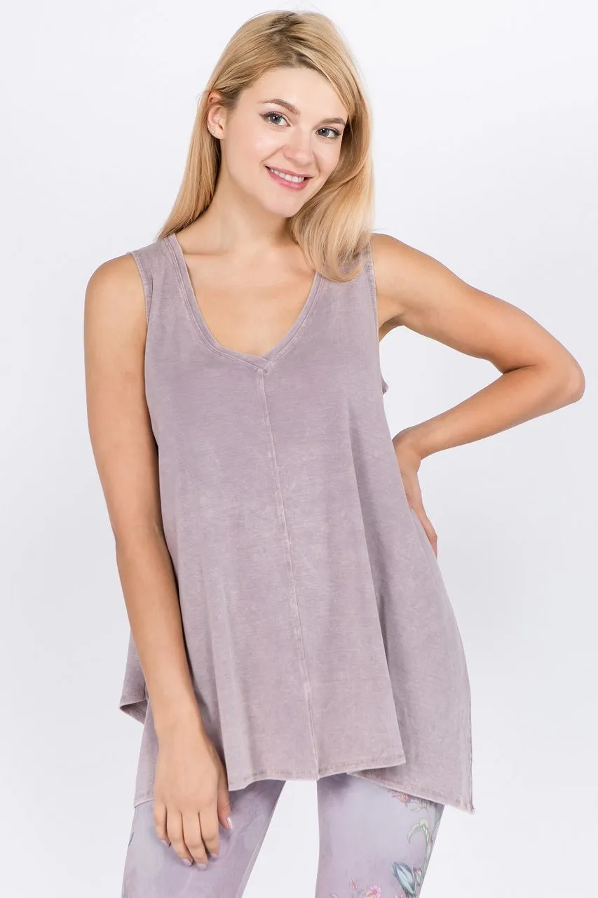 V4681A Mineral Wash V Neck Sleeveless top with Stitching