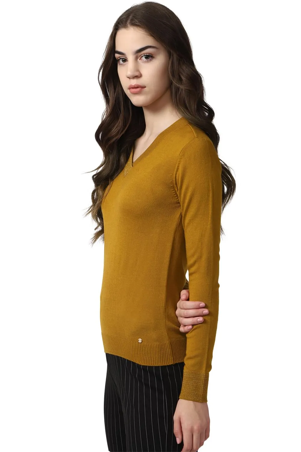 Van Heusen Women's Acrylic Blend Casual Pullover Sweater (VWSWURGFP12130_Yellow