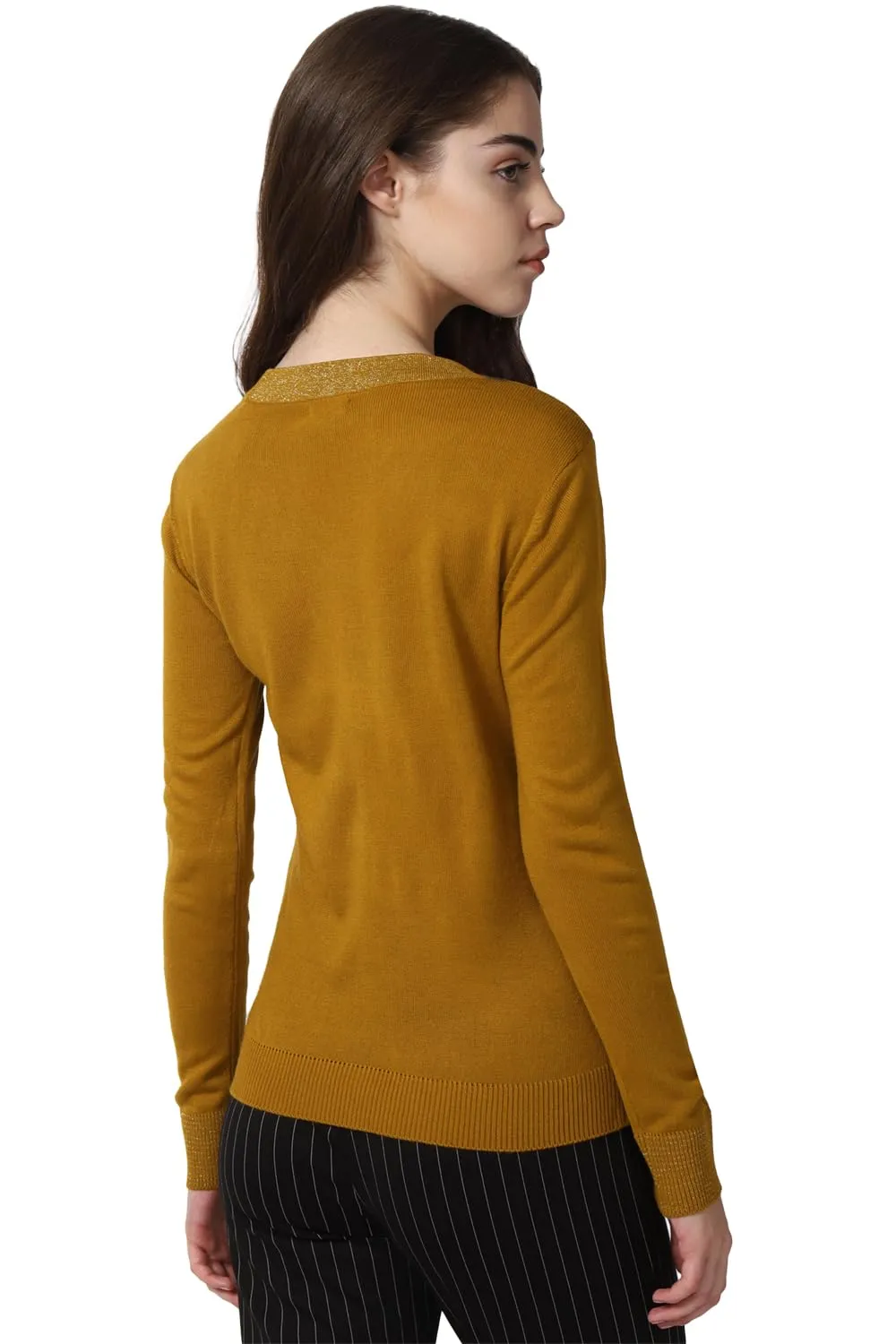 Van Heusen Women's Acrylic Blend Casual Pullover Sweater (VWSWURGFP12130_Yellow