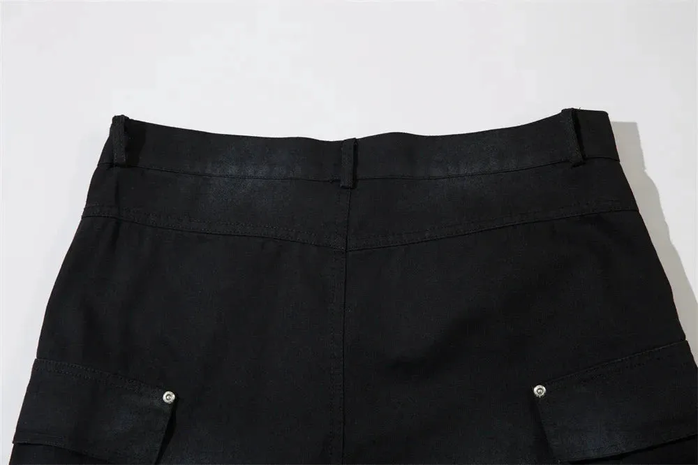 Washed Black Wide Leg Cargo Pants