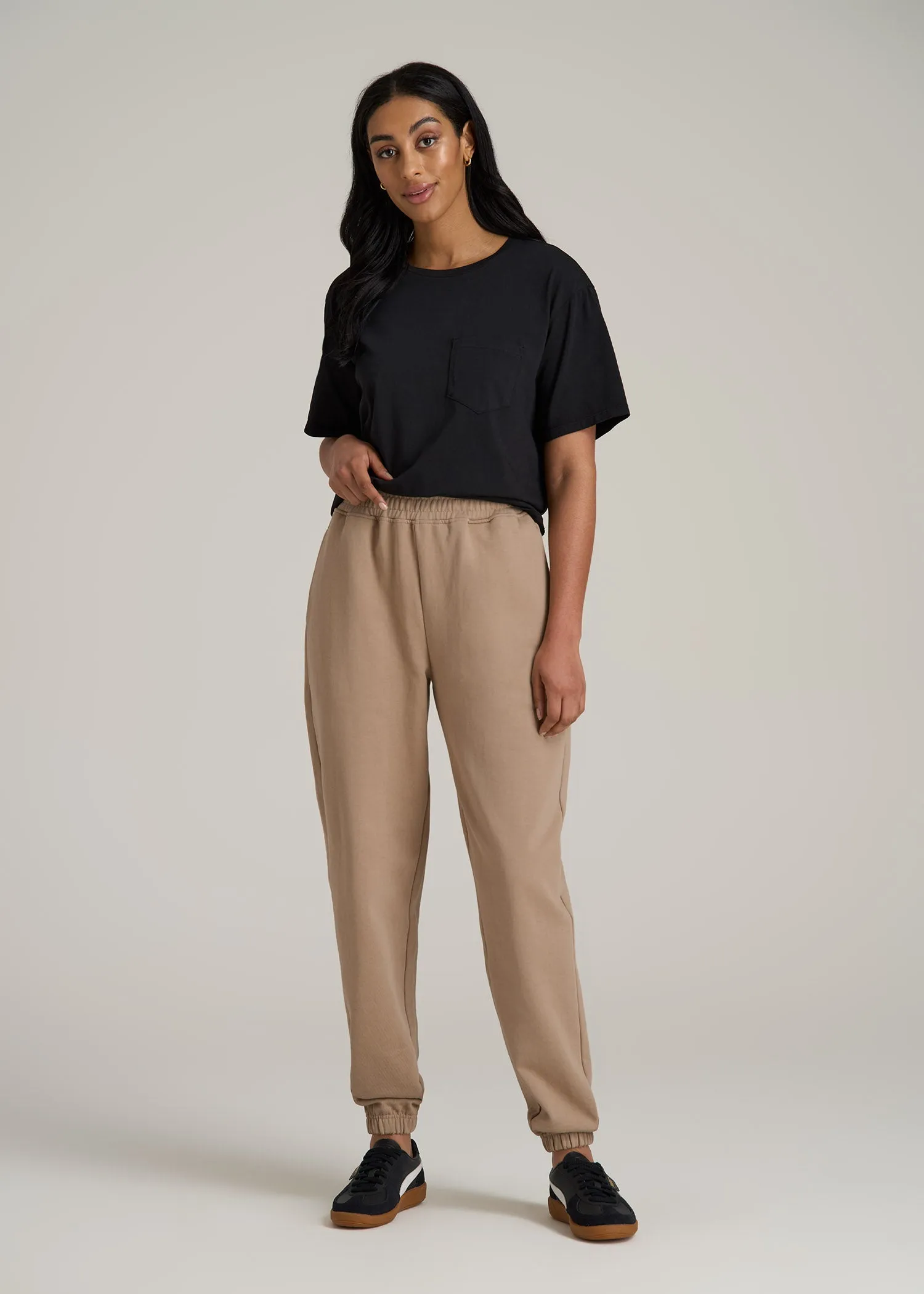 Wearever Oversized French Terry Joggers for Tall Women in Light Camel