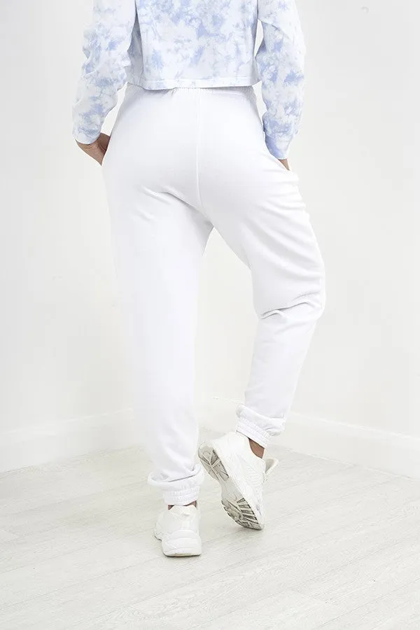 WHITE CUFFED DRAWSTRING DETAIL JOGGING BOTTOMS