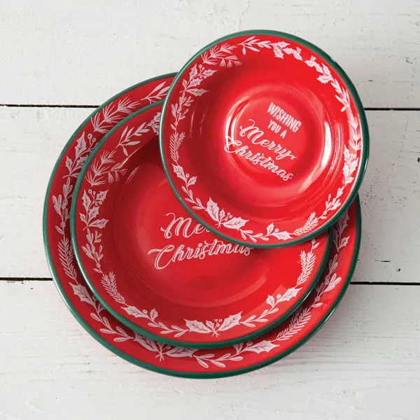 Wishing You A Merry Christmas Enameled Dishes - Set of 3