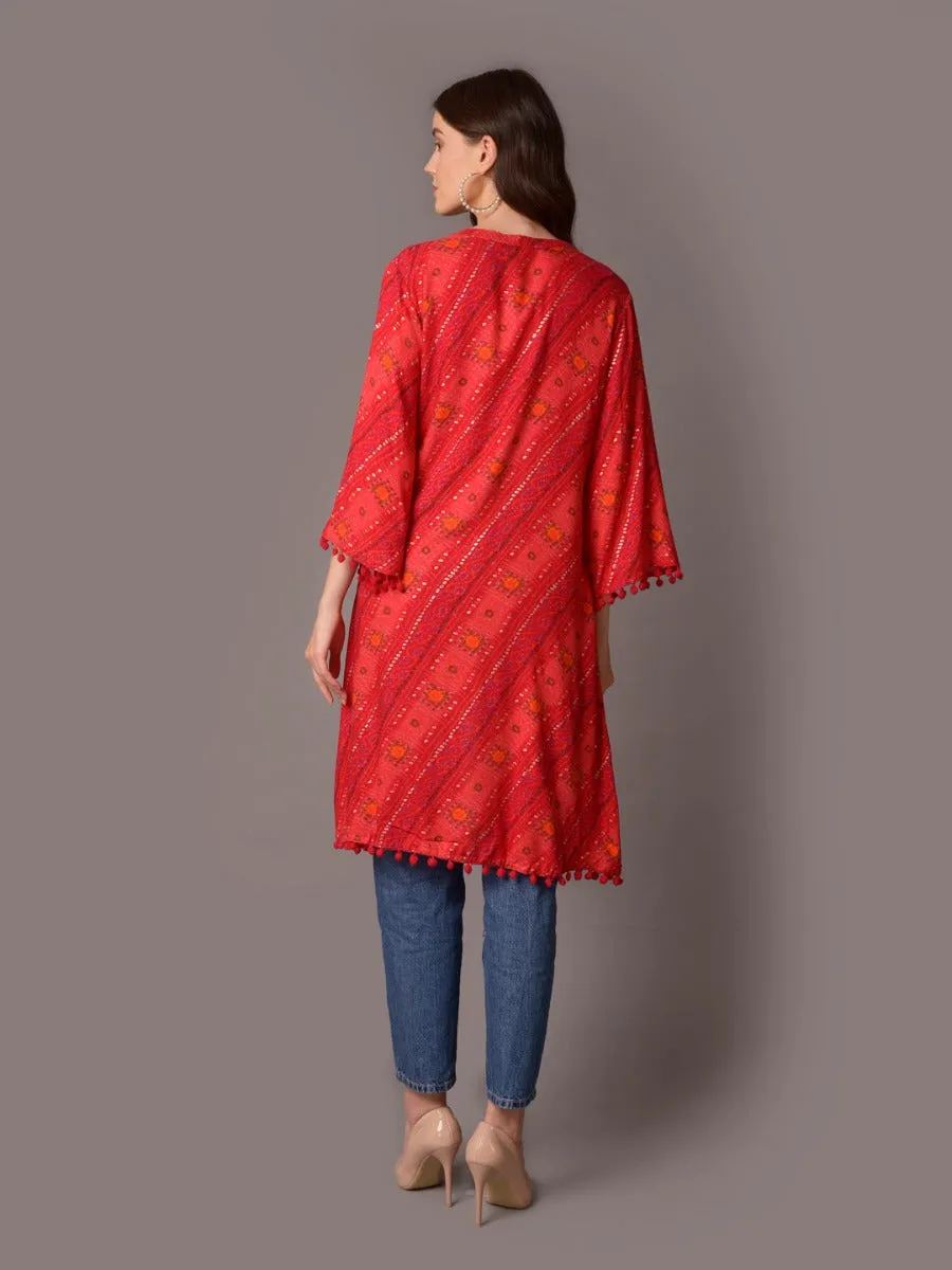 Women Fuchsia Bandhani Printed Tunic