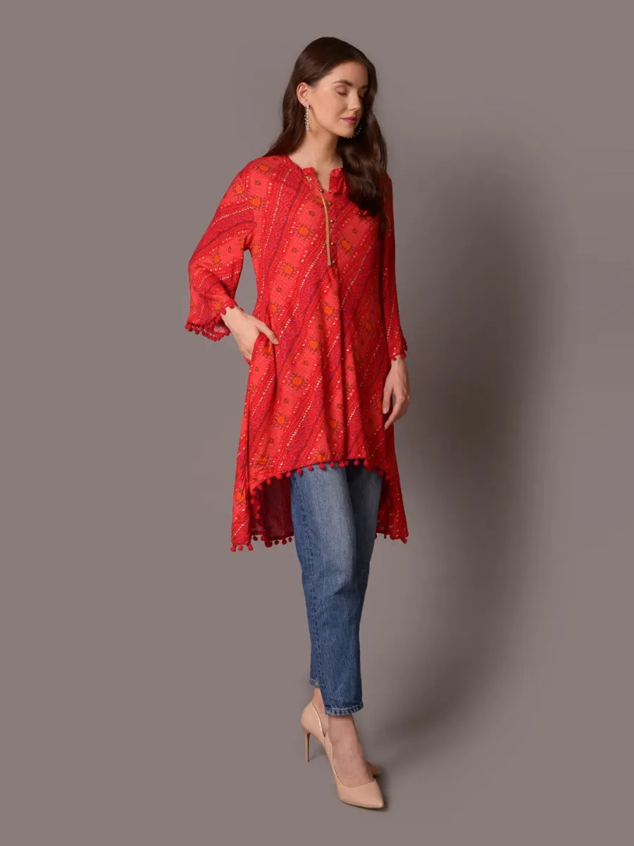 Women Fuchsia Bandhani Printed Tunic