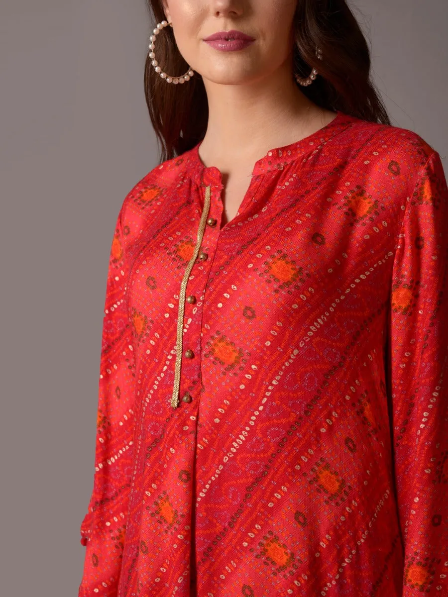 Women Fuchsia Bandhani Printed Tunic