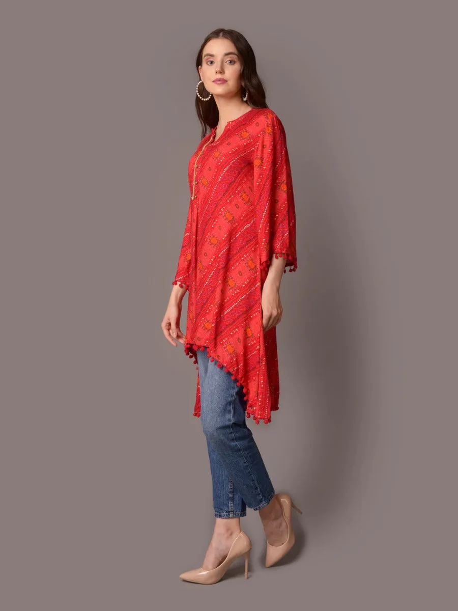 Women Fuchsia Bandhani Printed Tunic