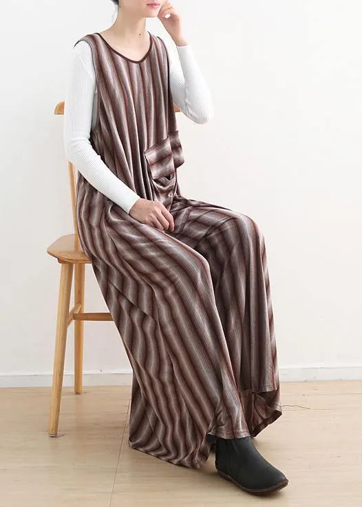 Women pink striped cotton pants sleeveless Dresses jumpsuit pants