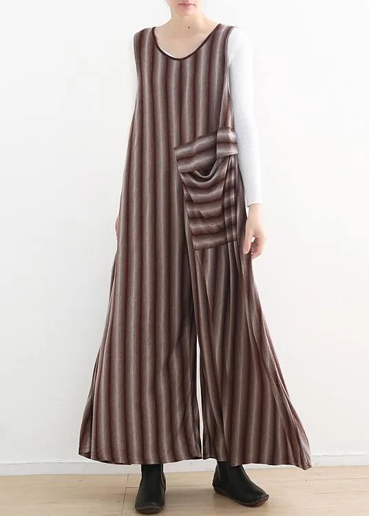 Women pink striped cotton pants sleeveless Dresses jumpsuit pants