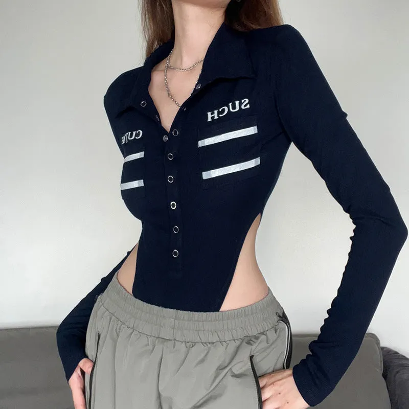 Women's Cardigan Bodysuit Letter Print Long Sleeve Bodysuit