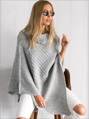 Women's Classic Knit Asymmetrical Poncho Sweater