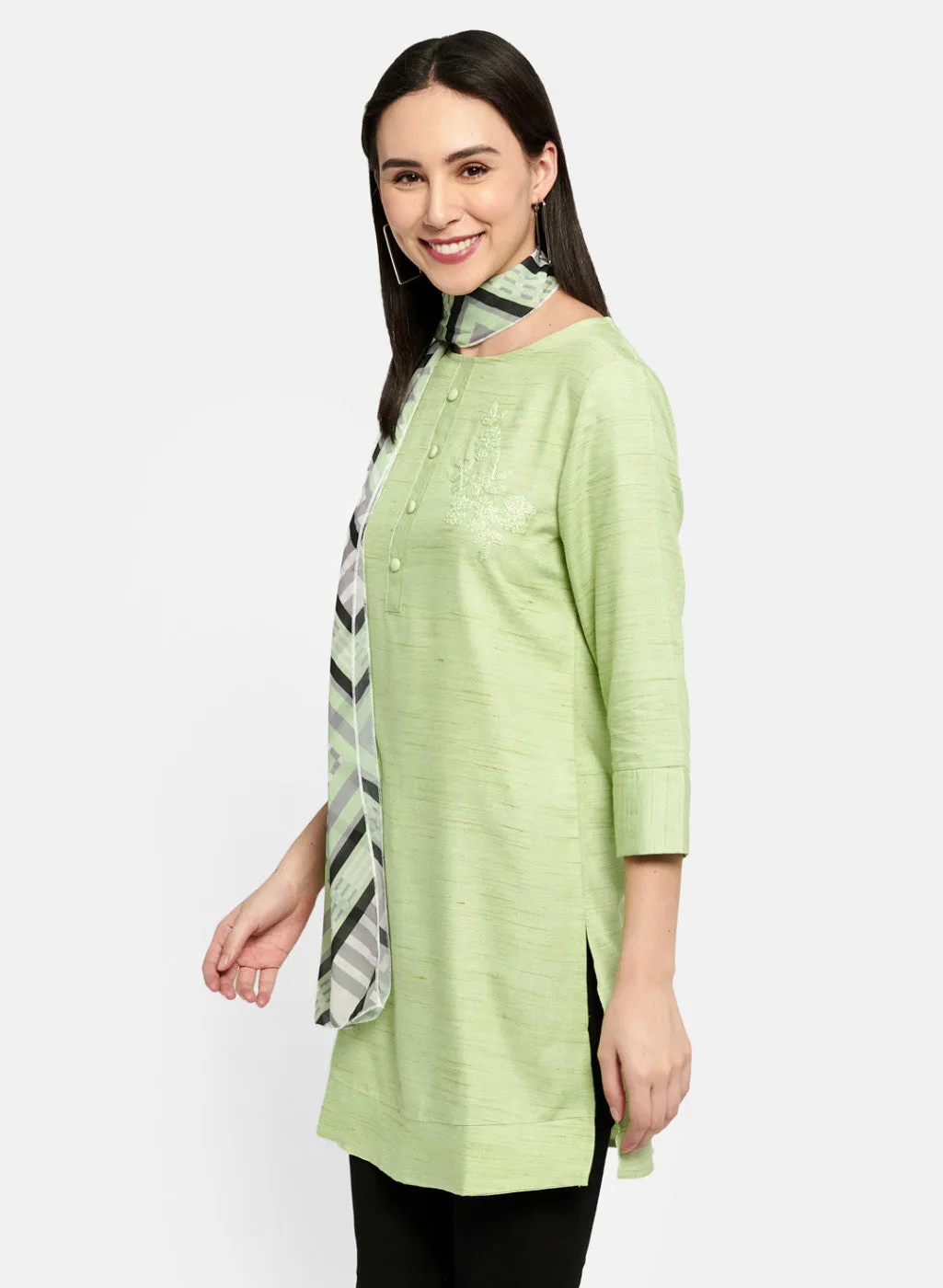 Womens Green Embroidered Tunic