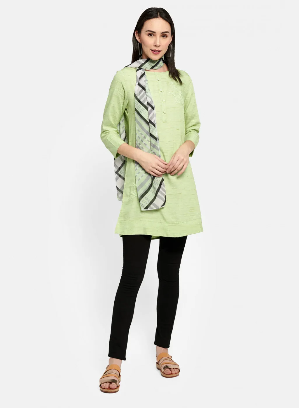 Womens Green Embroidered Tunic