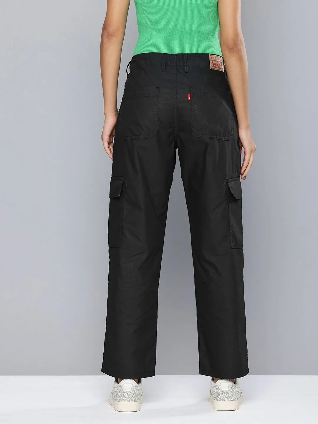 Women's Mid Rise Black Cargo Trousers