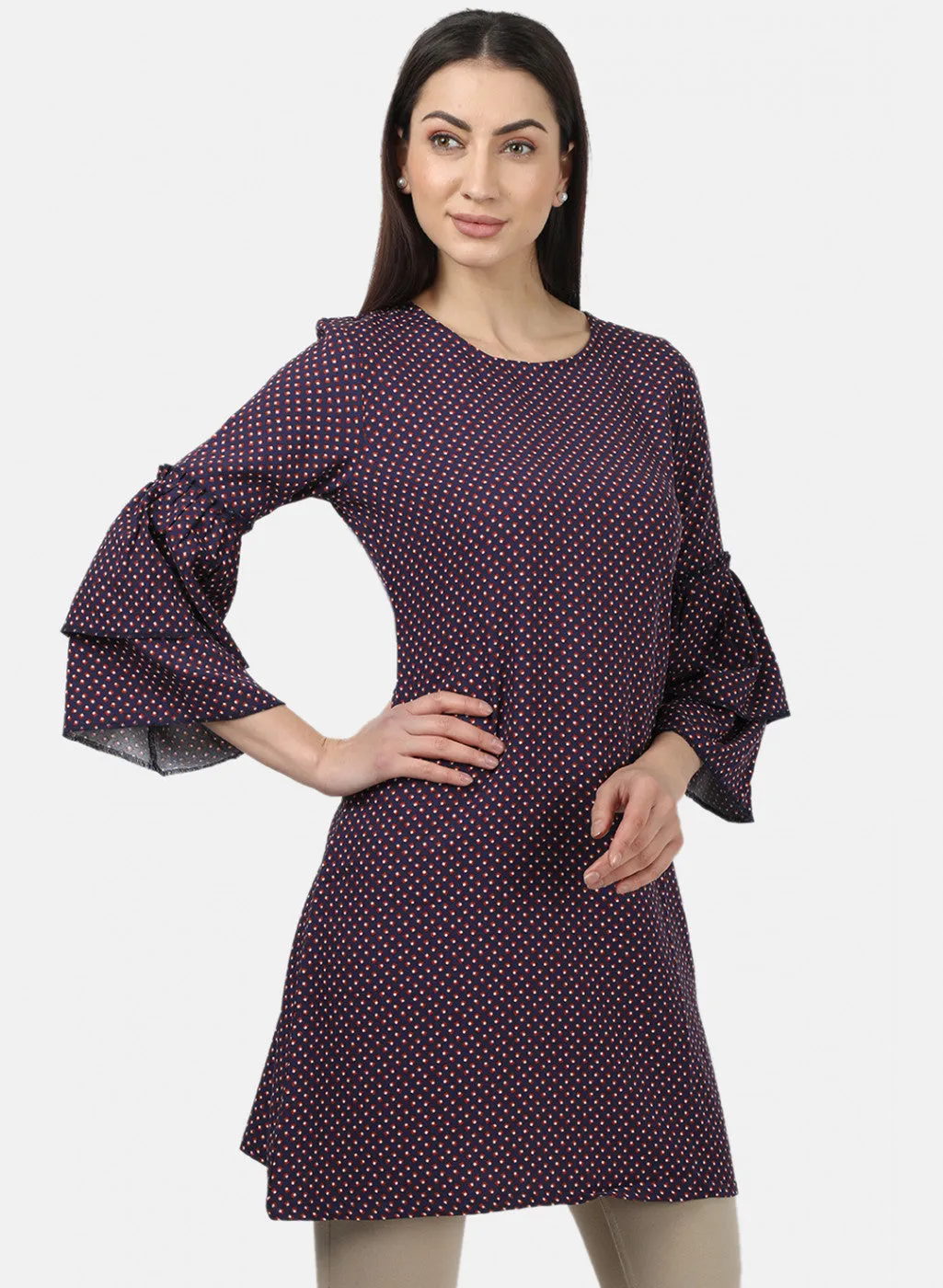 Womens Navy Blue Printed Tunics