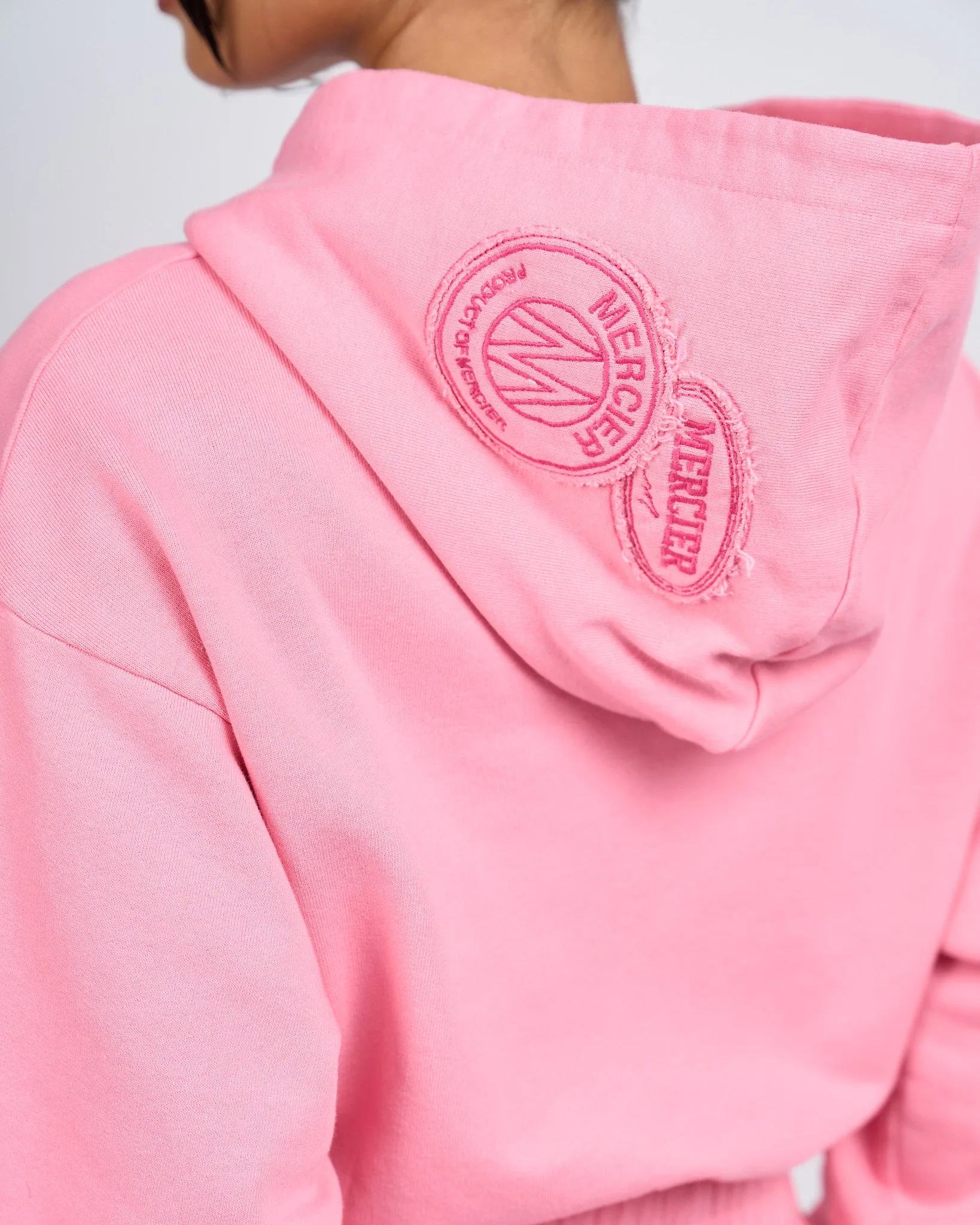 Womens Pink Distressed Cropped Hoodie