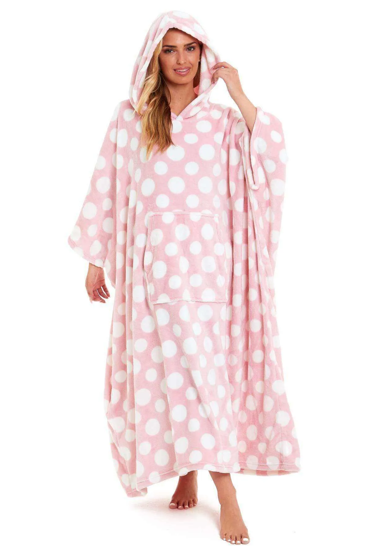 Women's Super Soft Oversized Hooded Poncho Blanket with Stars & Polka Dot Design for Indoor & Outdoor Use by Daisy Dreamer