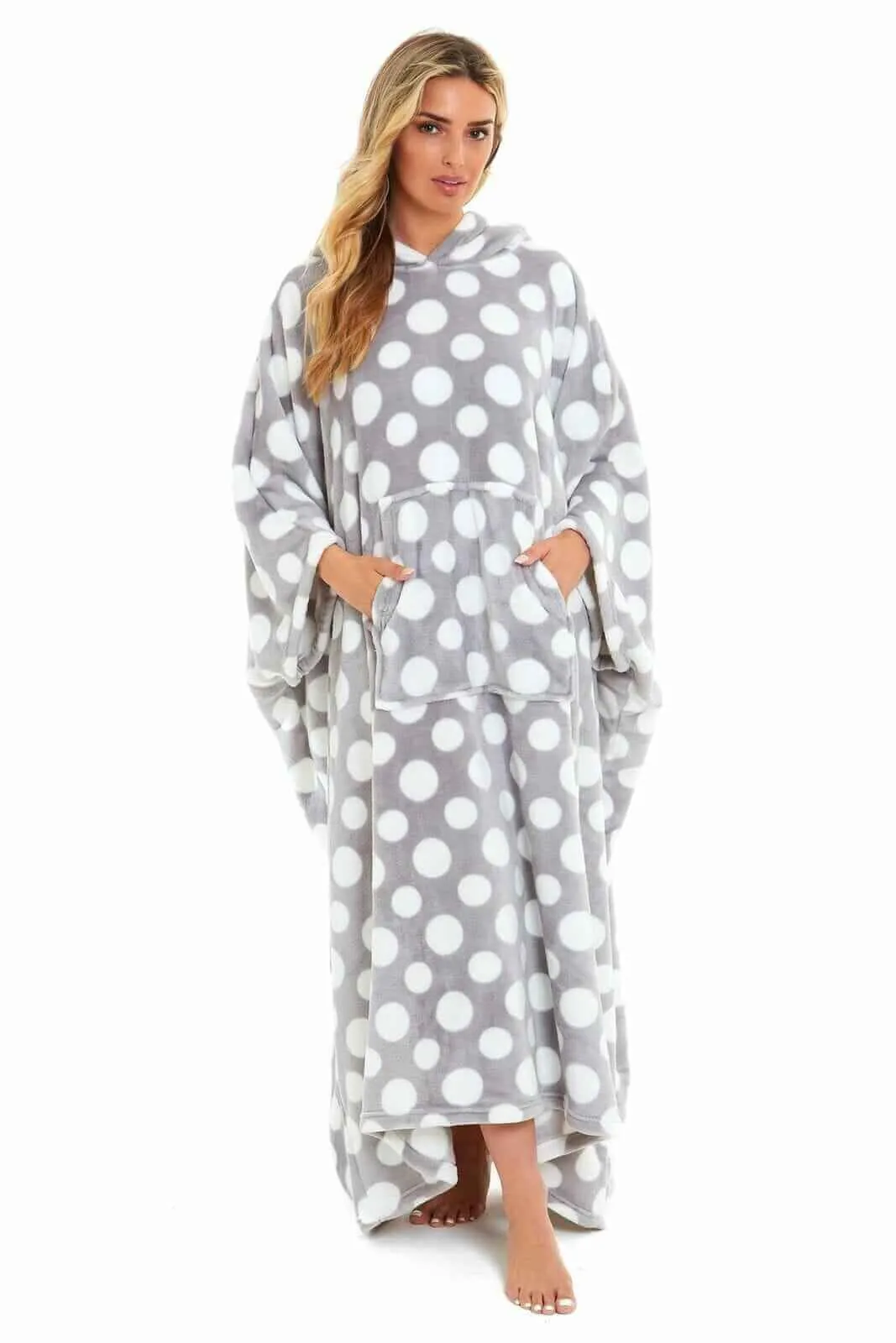 Women's Super Soft Oversized Hooded Poncho Blanket with Stars & Polka Dot Design for Indoor & Outdoor Use by Daisy Dreamer