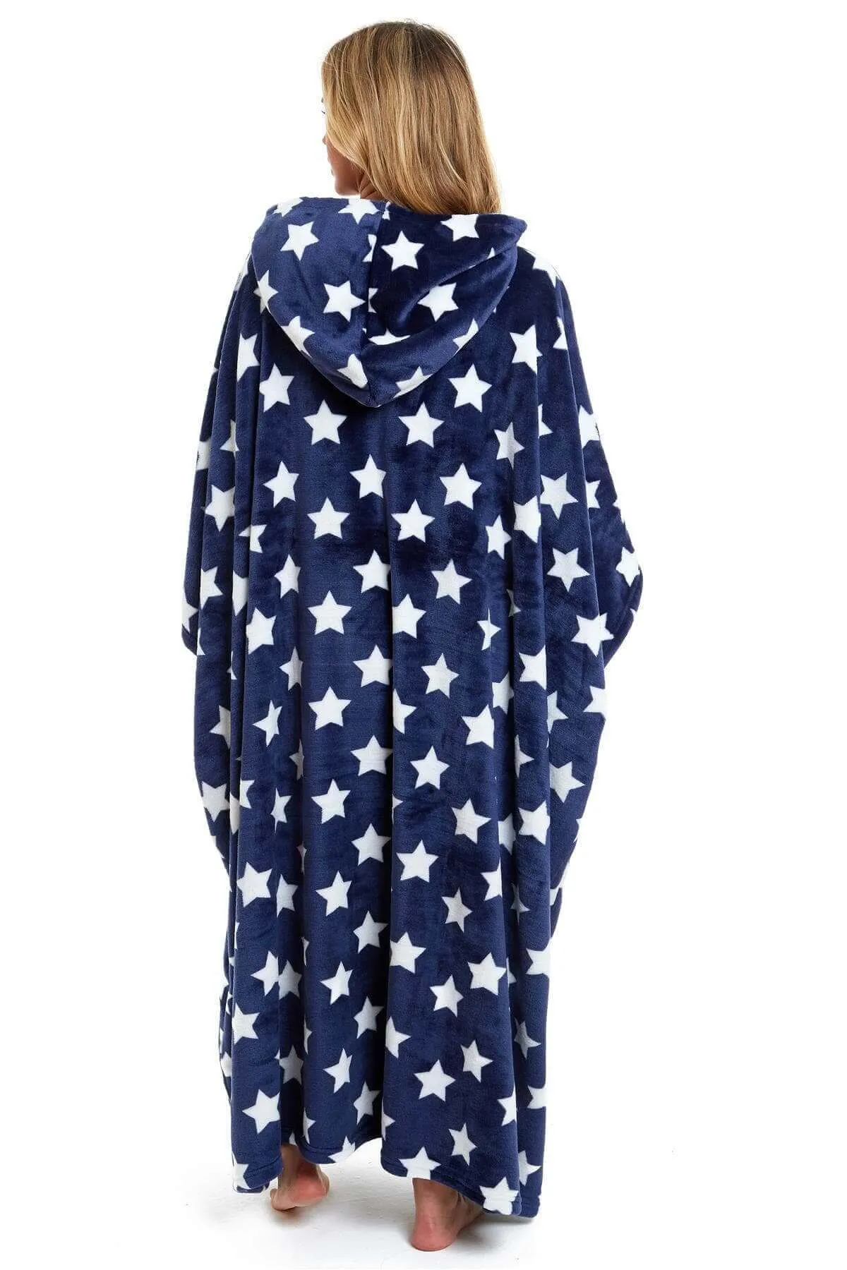 Women's Super Soft Oversized Hooded Poncho Blanket with Stars & Polka Dot Design for Indoor & Outdoor Use by Daisy Dreamer