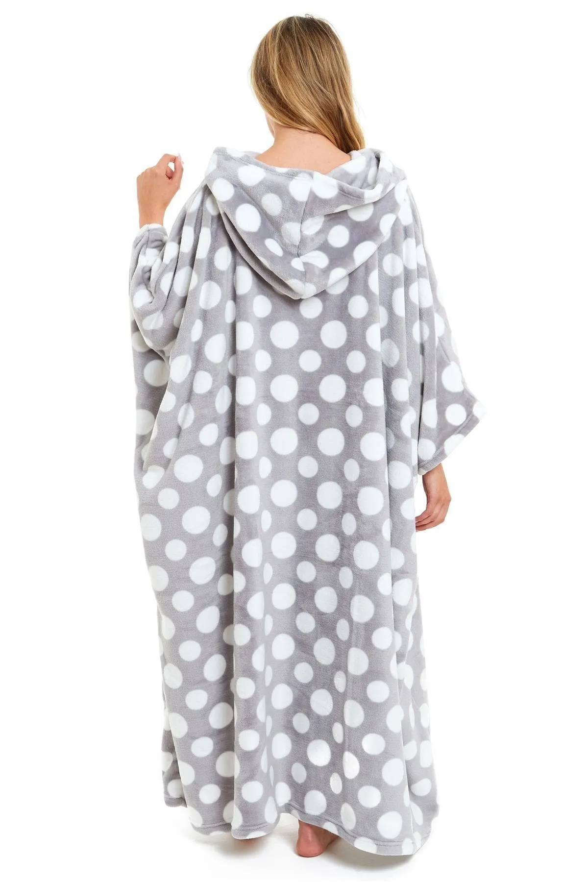 Women's Super Soft Oversized Hooded Poncho Blanket with Stars & Polka Dot Design for Indoor & Outdoor Use by Daisy Dreamer