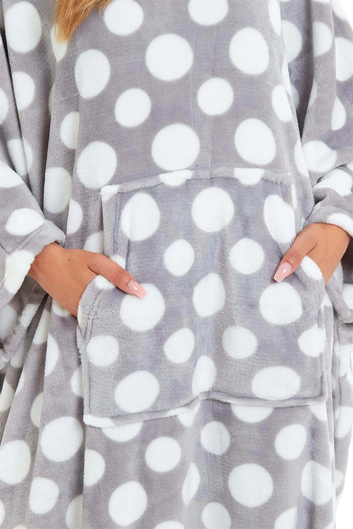 Women's Super Soft Oversized Hooded Poncho Blanket with Stars & Polka Dot Design for Indoor & Outdoor Use by Daisy Dreamer